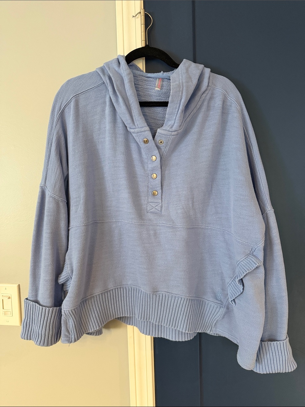 Free People movement Powder Blue Hooded Snap-Placket Pullover